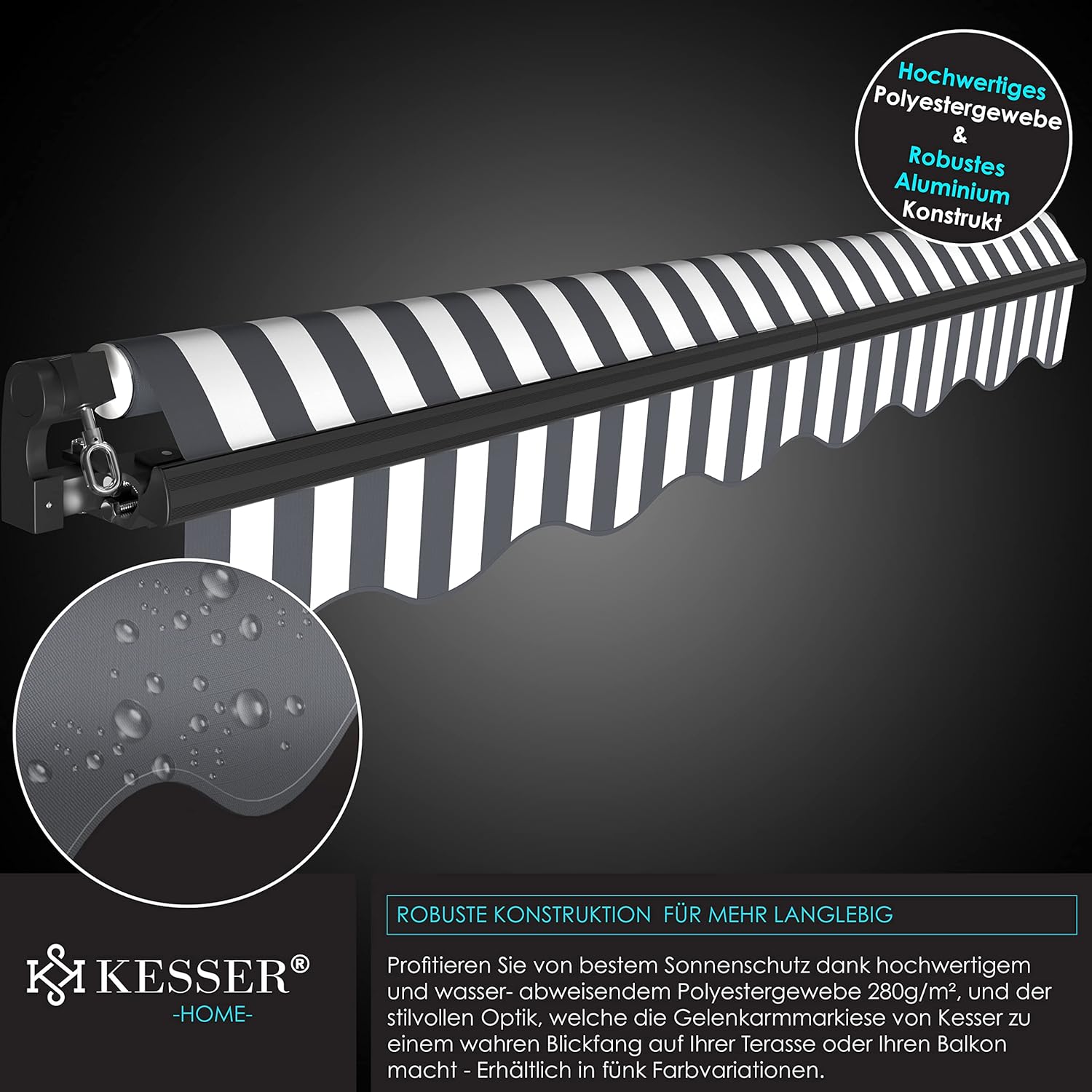 Zonnescherm - luifel - 300-x250 cm knikarmscherm - antraciet / wit - Afbeelding 9