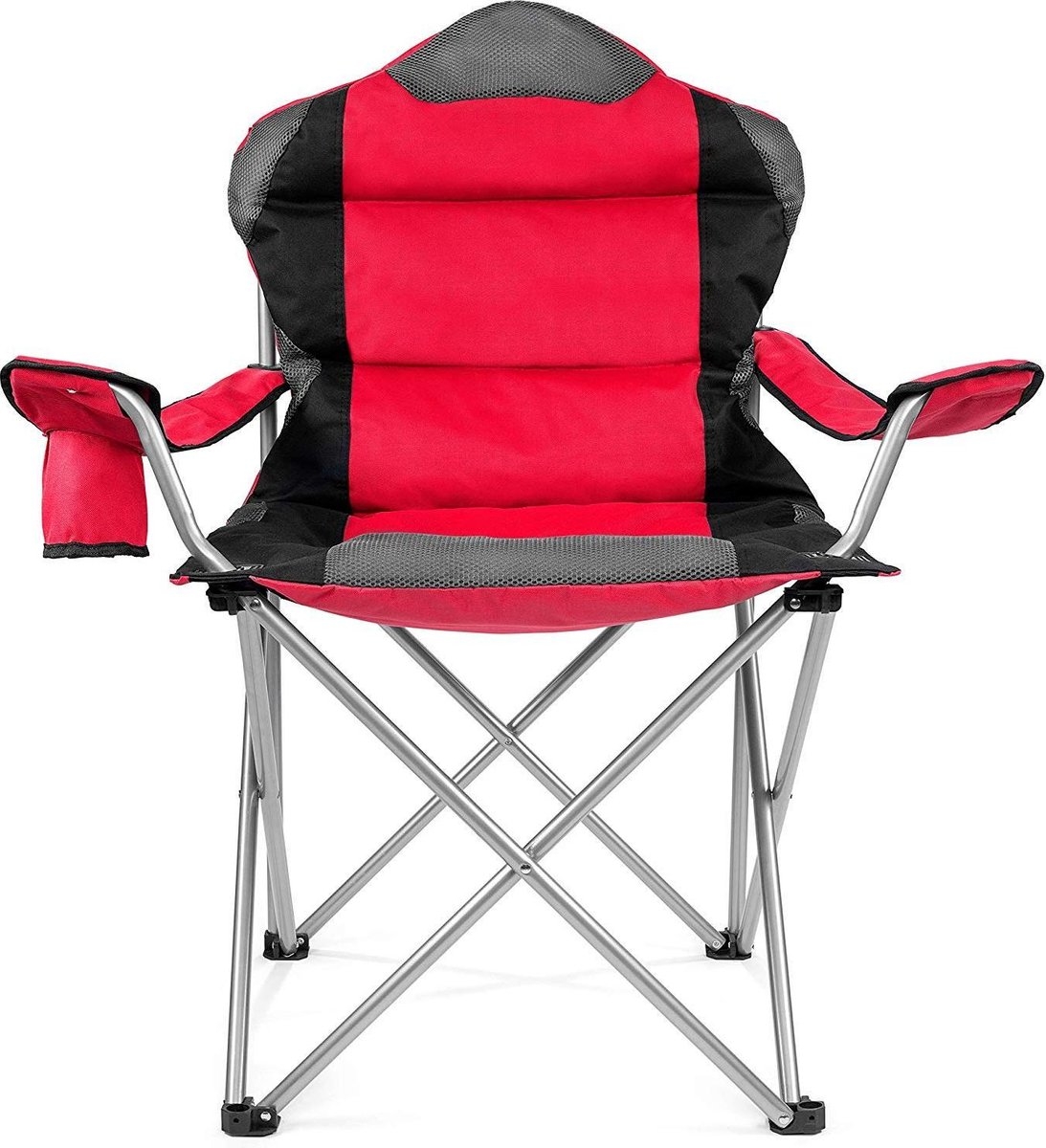 Campingstoel - visstoel - max 150 kg - 53x86x100 cm - festivalstoel - met bekerhouder en opbergtas - rood