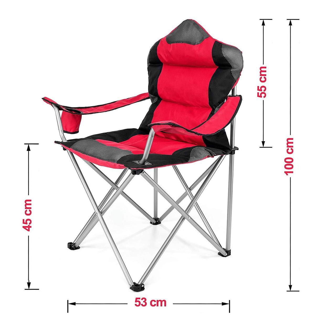 Campingstoel - visstoel - max 150 kg - 53x86x100 cm - festivalstoel - met bekerhouder en opbergtas - rood - Afbeelding 3