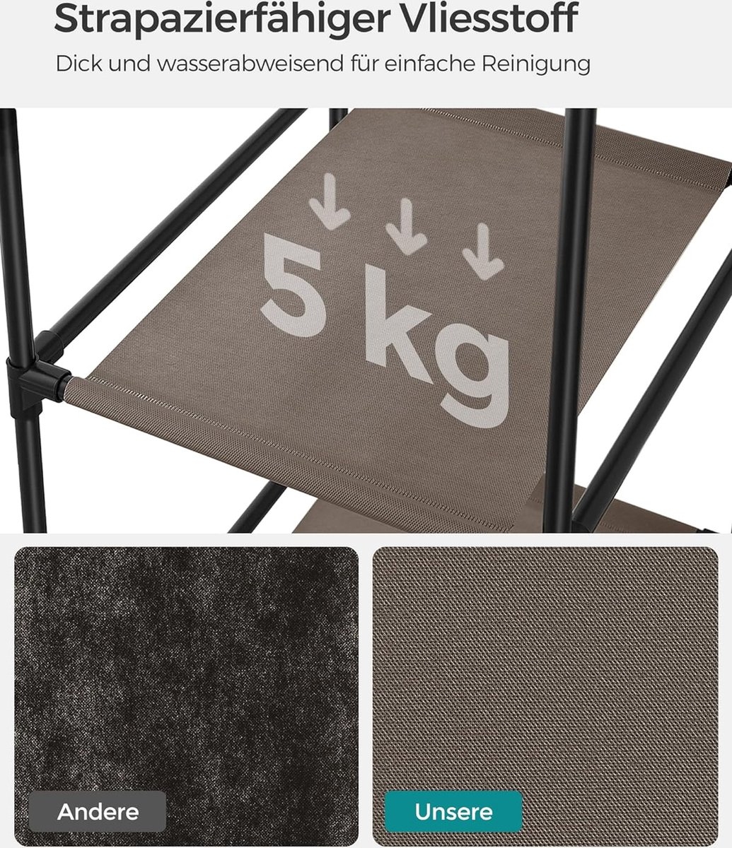 Kledingkast - stof - met kledingstang 45 x 150 x 175 cm -12 planken - metalen frame - taupe - LSF003R02 - Afbeelding 4