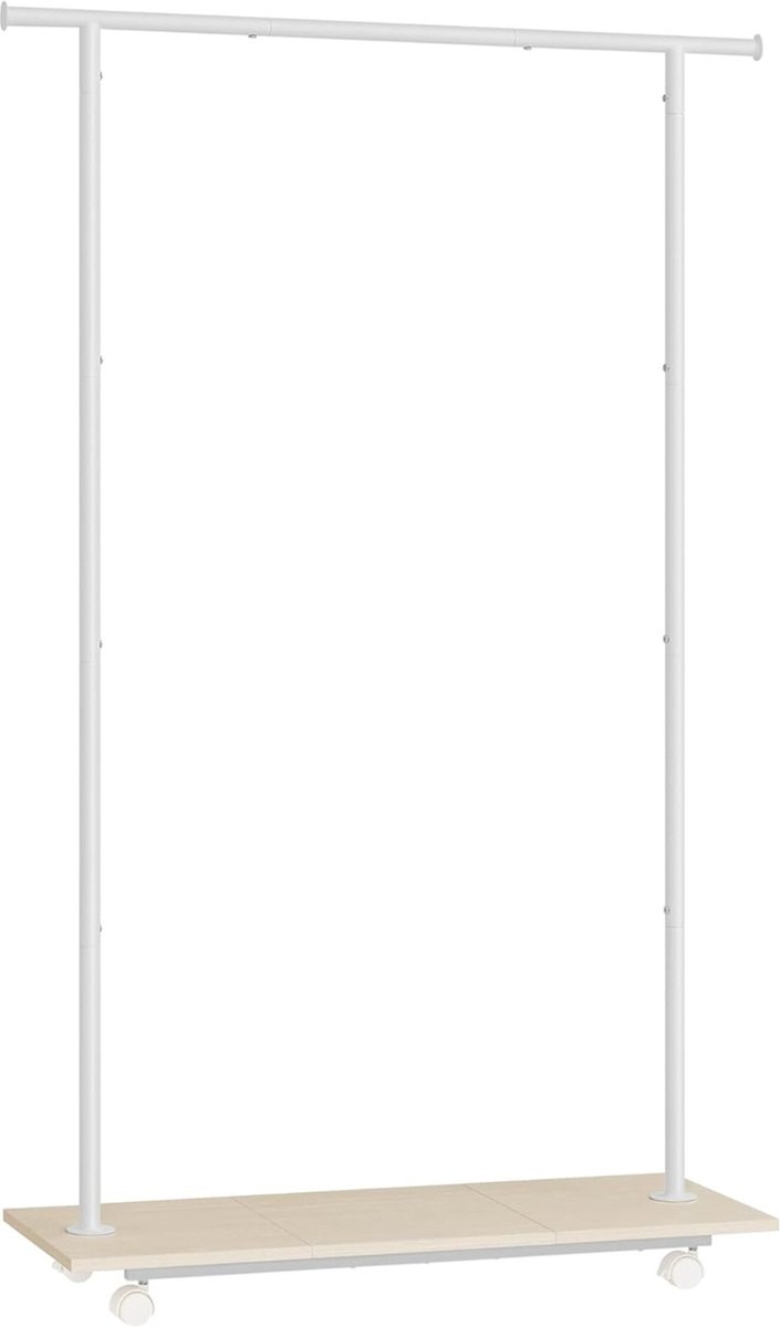 Kapstok - kledingrek - breedte 98.5 cm - max 50 kg - wit met beige - met wielen - HSR151W01
