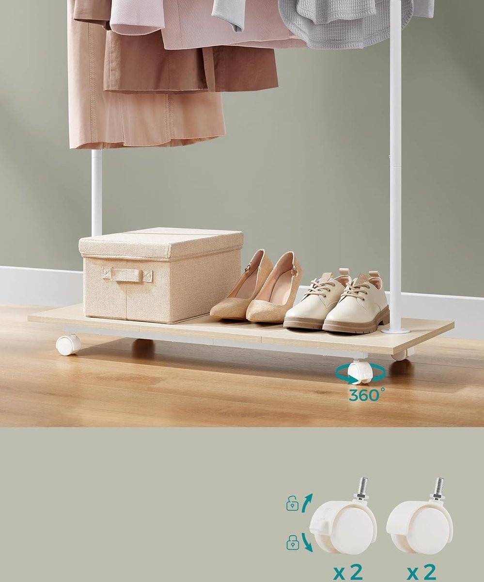 Kapstok - kledingrek - breedte 98.5 cm - max 50 kg - wit met beige - met wielen - HSR151W01 - Afbeelding 5