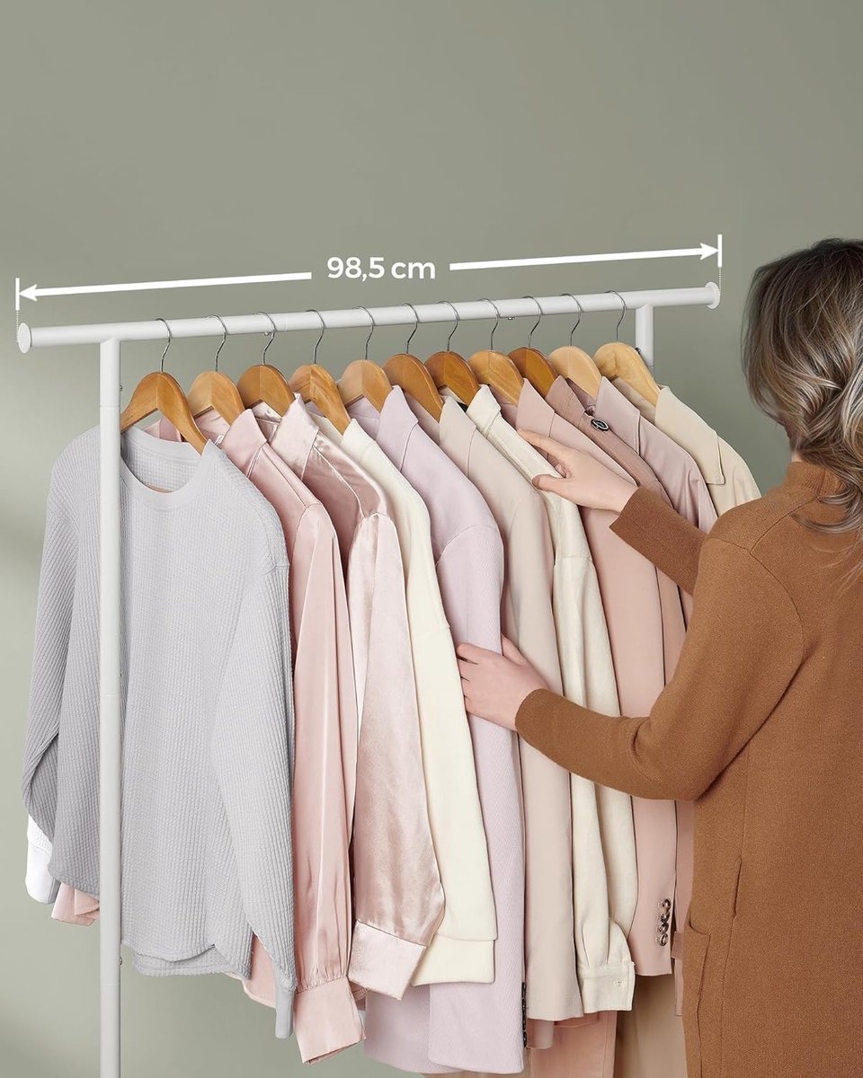 Kapstok - kledingrek - breedte 98.5 cm - max 50 kg - wit met beige - met wielen - HSR151W01 - Afbeelding 6