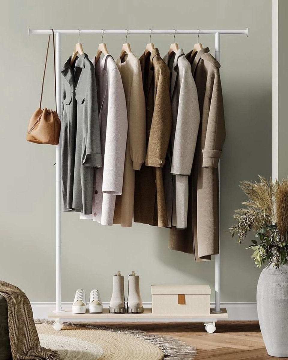 Kapstok - kledingrek - breedte 98.5 cm - max 50 kg - wit met beige - met wielen - HSR151W01 - Afbeelding 8