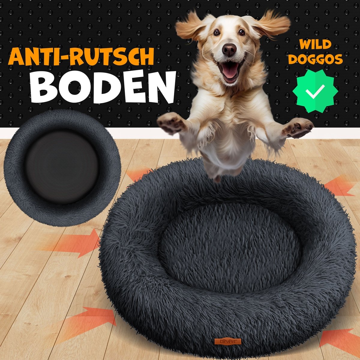 Hondenbed 60x60 cm - hondenmand - pluche -kleine en middelgrote -maat L - antraciet - Afbeelding 4