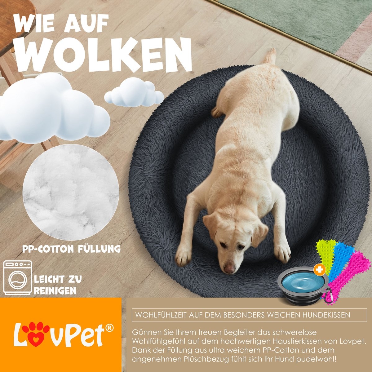 Hondenbed 60x60 cm - hondenmand - pluche -kleine en middelgrote -maat L - antraciet - Afbeelding 6