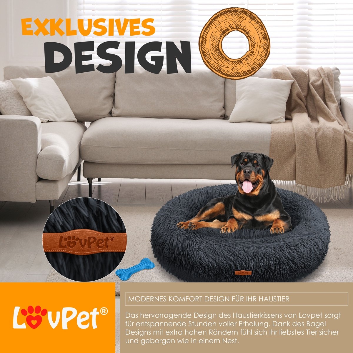 Hondenbed 60x60 cm - hondenmand - pluche -kleine en middelgrote -maat L - antraciet - Afbeelding 10