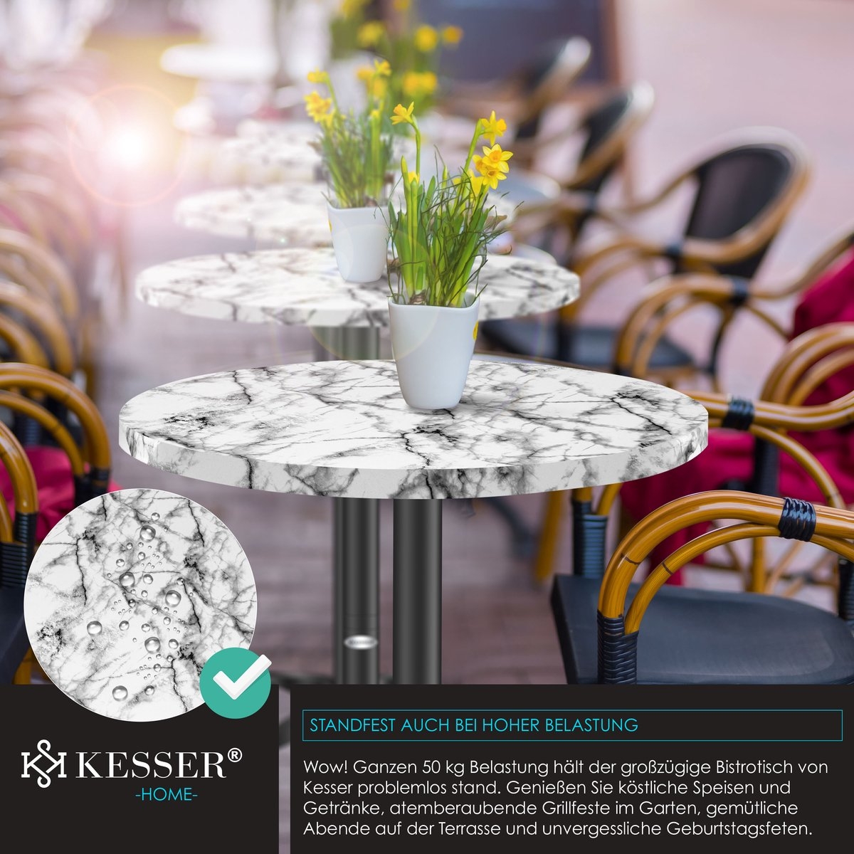 Bartafel - statafel - diameter 60 cm - marmerlook - stalen frame - hoogte 115 cm - Afbeelding 3