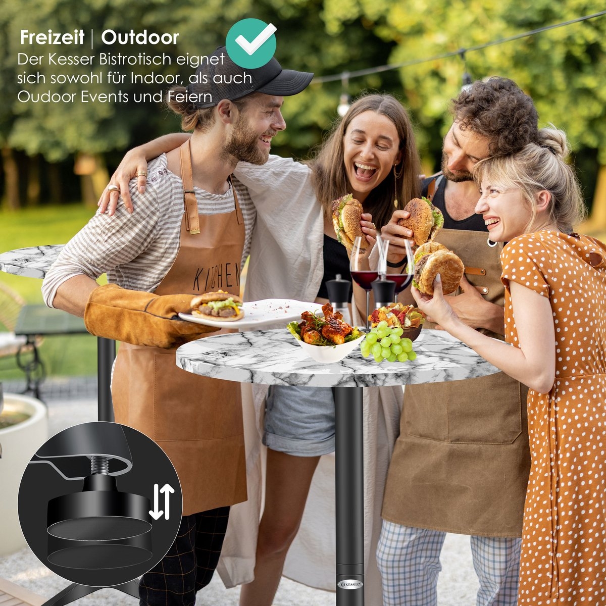 Bartafel - statafel - diameter 60 cm - marmerlook - stalen frame - hoogte 115 cm - Afbeelding 4