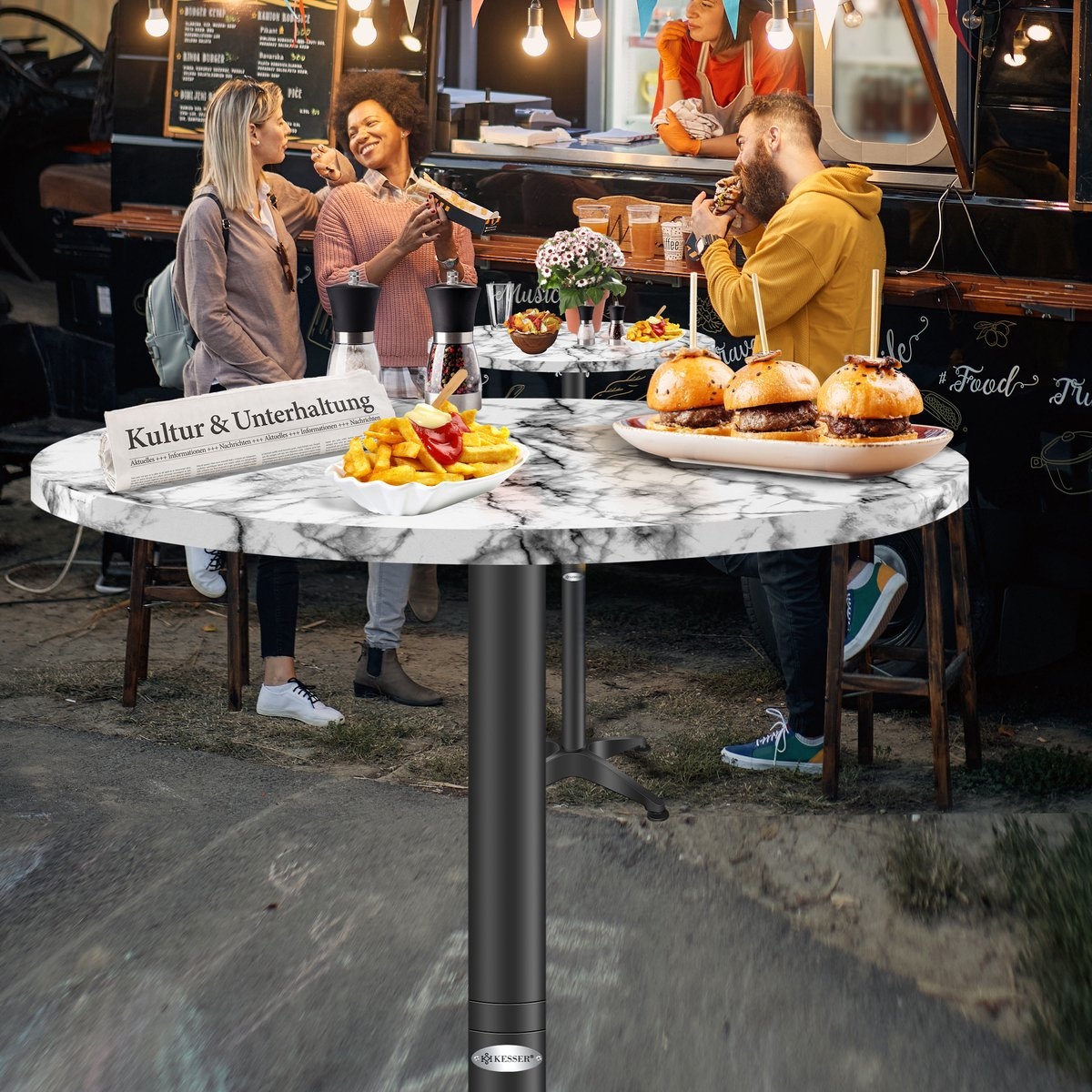 Bartafel - statafel - diameter 60 cm - marmerlook - stalen frame - hoogte 115 cm - Afbeelding 7