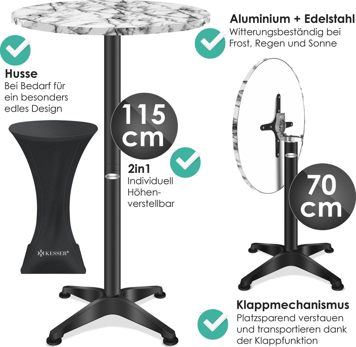 Bartafel - statafel - diameter 60 cm - marmerlook - stalen frame - hoogte 115 cm - Afbeelding 8