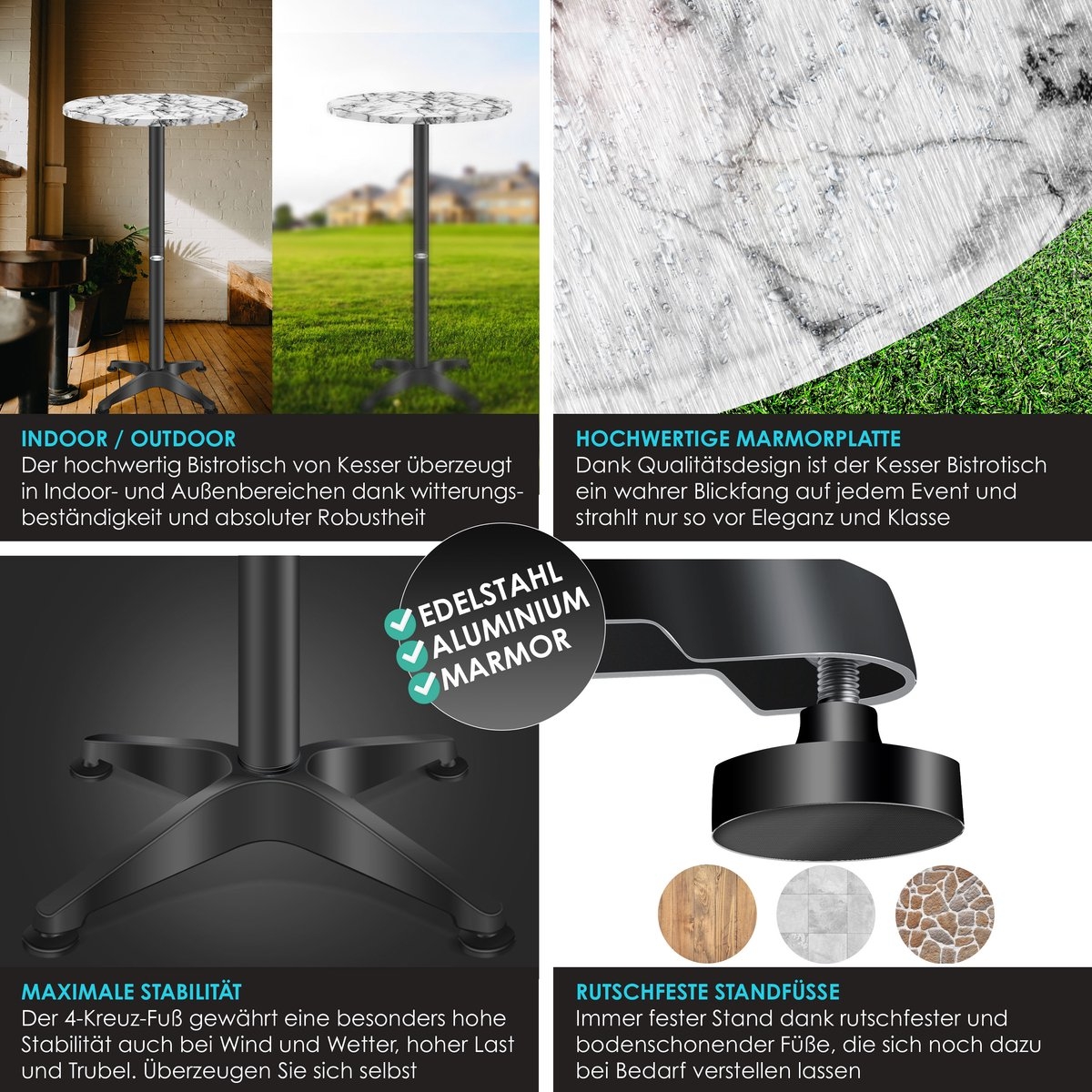 Bartafel - statafel - diameter 60 cm - marmerlook - stalen frame - hoogte 115 cm - Afbeelding 9