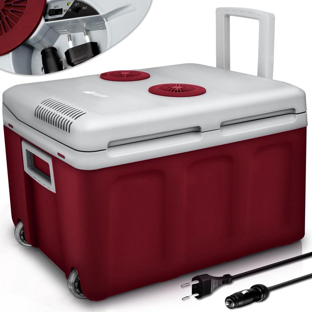 Tillvex - koelbox 40 liter - reiskoelkast - 12 volt - met wielen - koelen en verwarmen - rood