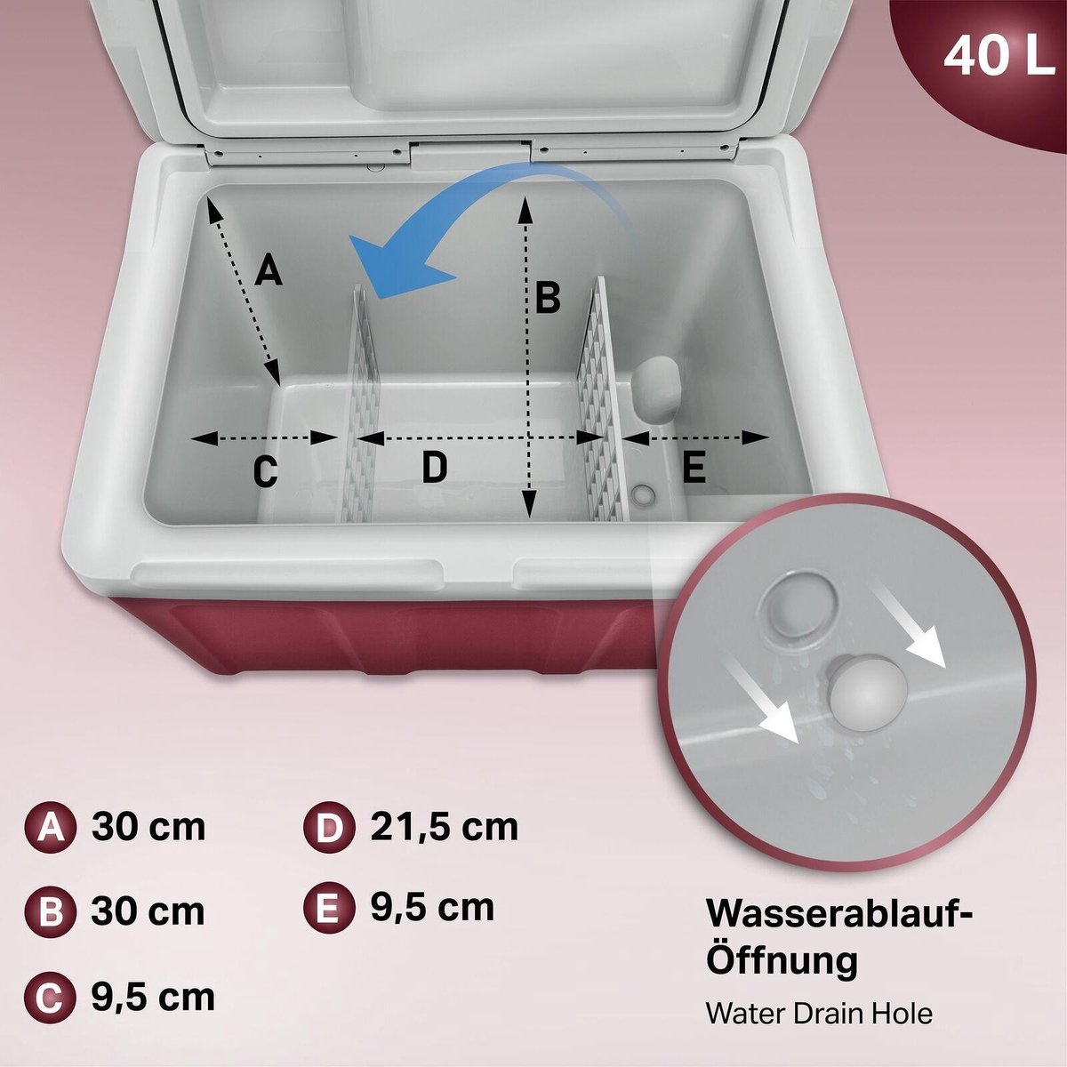 Tillvex - koelbox 40 liter - reiskoelkast - 12 volt - met wielen - koelen en verwarmen - rood - Afbeelding 3