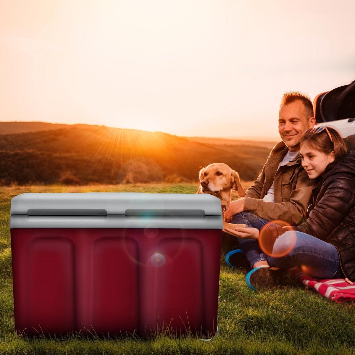 Tillvex - koelbox 40 liter - reiskoelkast - 12 volt - met wielen - koelen en verwarmen - rood - Afbeelding 4