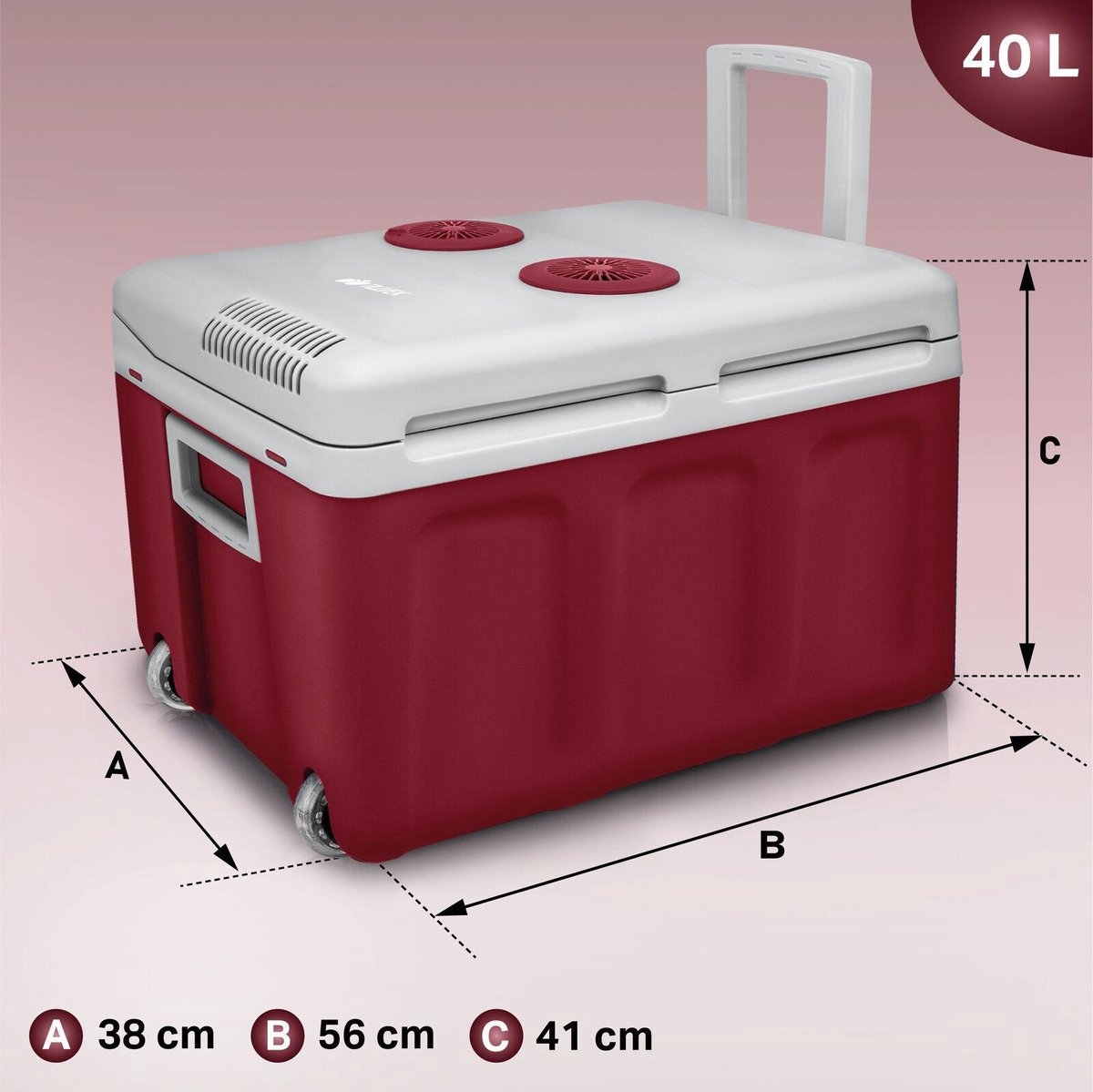 Tillvex - koelbox 40 liter - reiskoelkast - 12 volt - met wielen - koelen en verwarmen - rood - Afbeelding 7