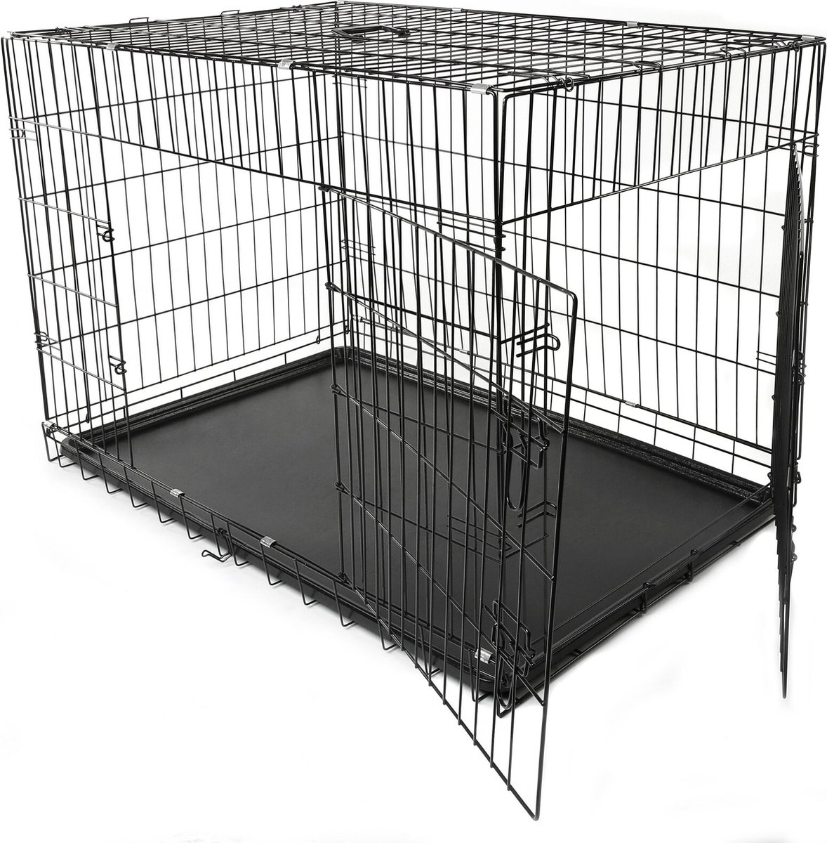 Hondenkooi - hondenbench - 77x48x54 cm - metalen transportkooi hond- autotransportbox- opvouwbaar - zwart - Afbeelding 4