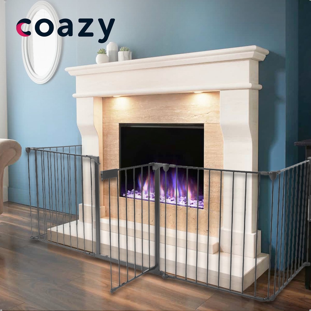 Haardscherm 300cm - openhaard hek - veiligheidshek - kachelhek - wit - metaal - Afbeelding 2