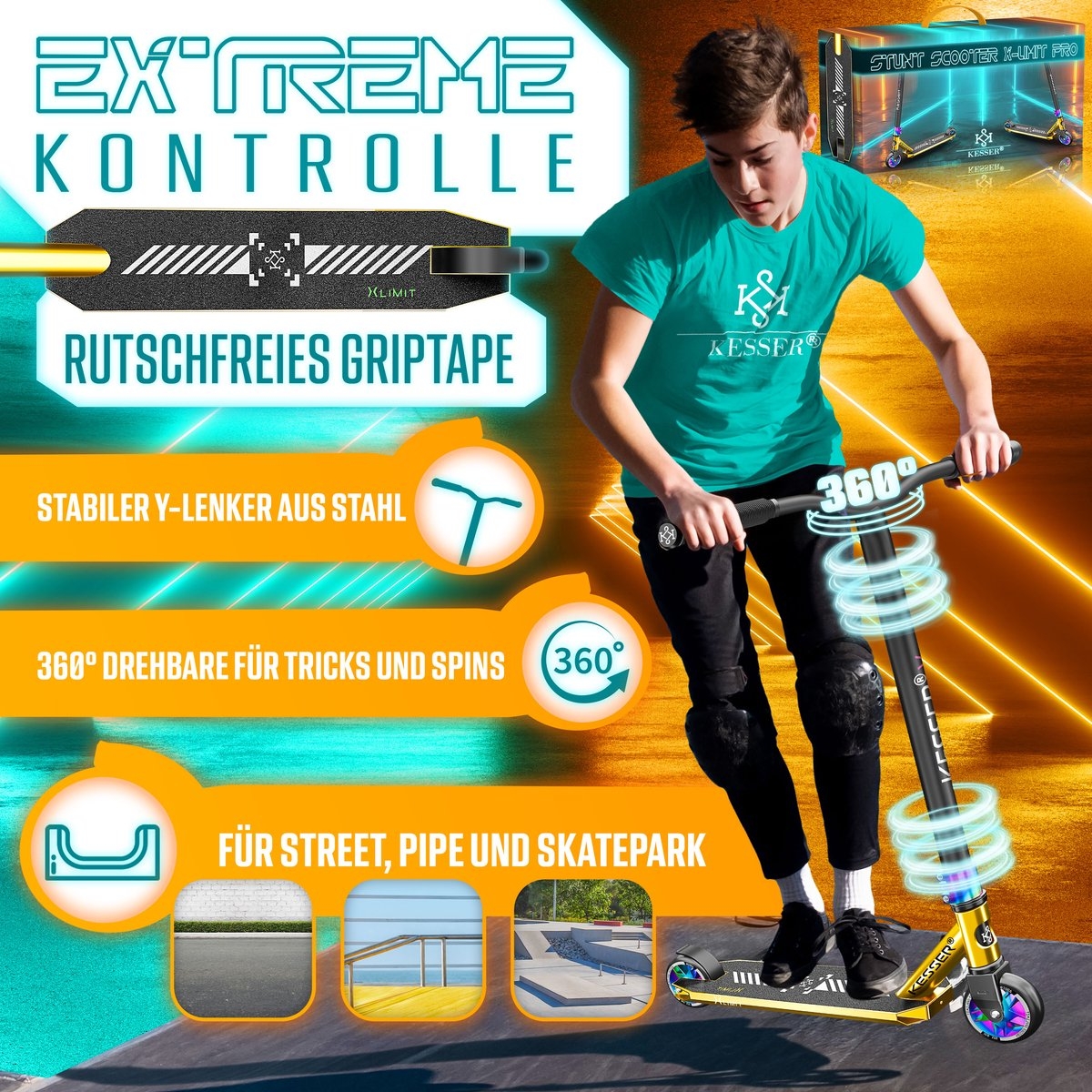 Stuntstep X-Limit-Pro 360° volwassenen en kinderen - abec lagers en 110 mm wielen - max 100 kg - Afbeelding 5