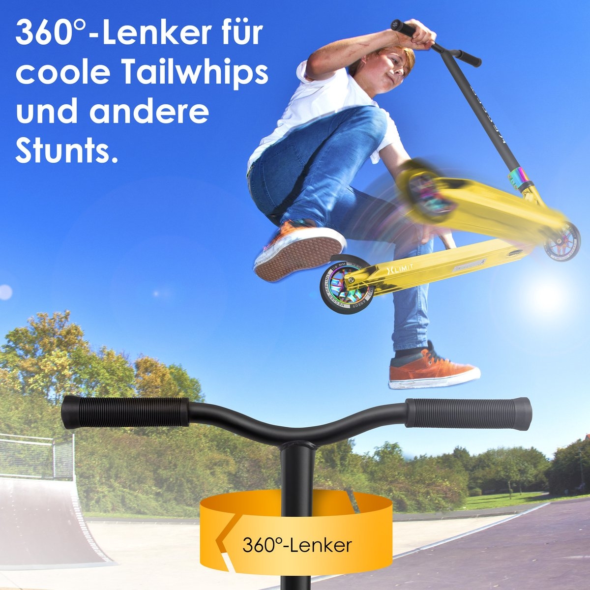 Stuntstep X-Limit-Pro 360° volwassenen en kinderen - abec lagers en 110 mm wielen - max 100 kg - Afbeelding 11