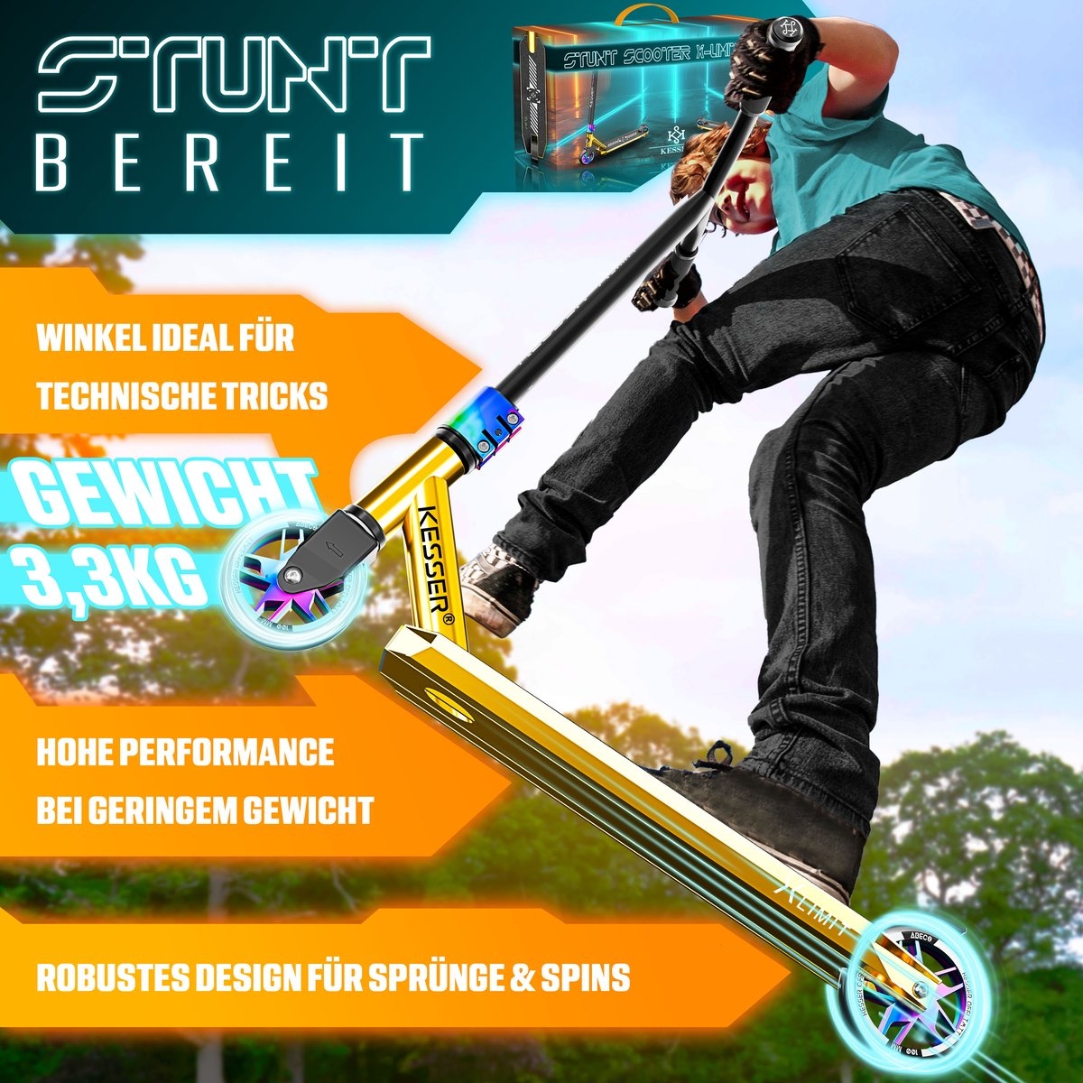 Stuntstep X-Limit-Pro 360° volwassenen en kinderen - abec lagers en 110 mm wielen - max 100 kg - Afbeelding 13