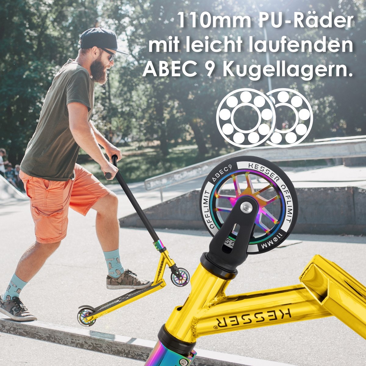 Stuntstep X-Limit-Pro 360° volwassenen en kinderen - abec lagers en 110 mm wielen - max 100 kg - Afbeelding 15
