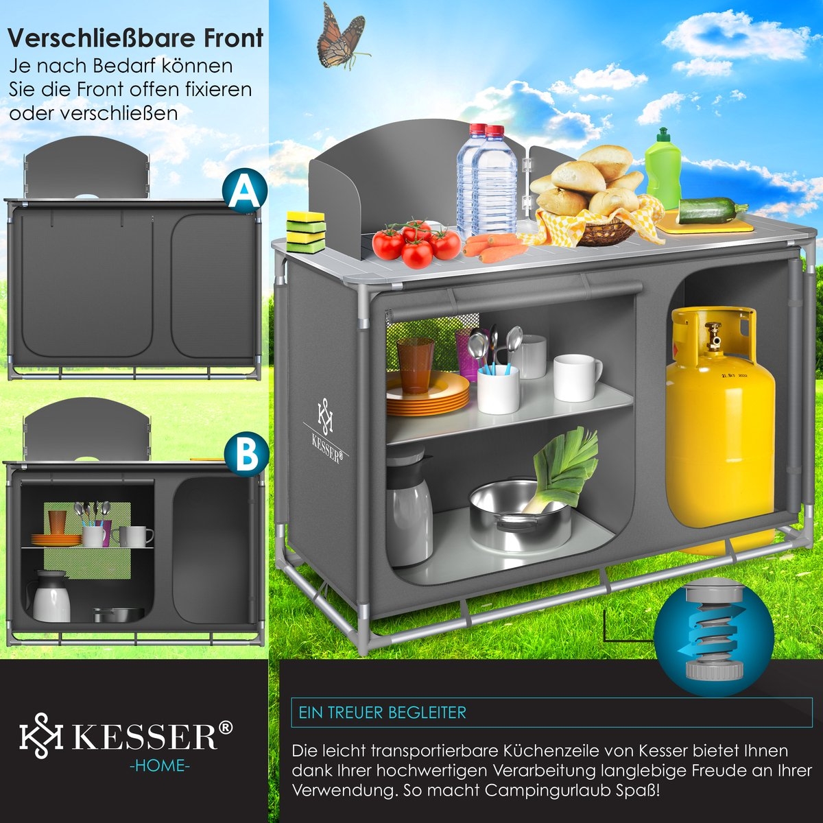 Campingkeuken opvouwbaar - campingkast inclusief opbergtas - kampeerkeuken / kampeerkast - grijs / Typ F4 - Afbeelding 2