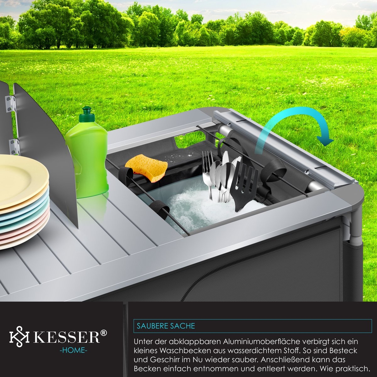 Campingkeuken opvouwbaar - campingkast inclusief opbergtas - kampeerkeuken / kampeerkast - grijs / Typ F4 - Afbeelding 4