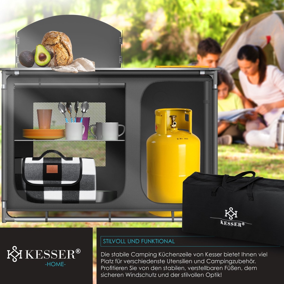 Campingkeuken opvouwbaar - campingkast inclusief opbergtas - kampeerkeuken / kampeerkast - grijs / Typ F4 - Afbeelding 8
