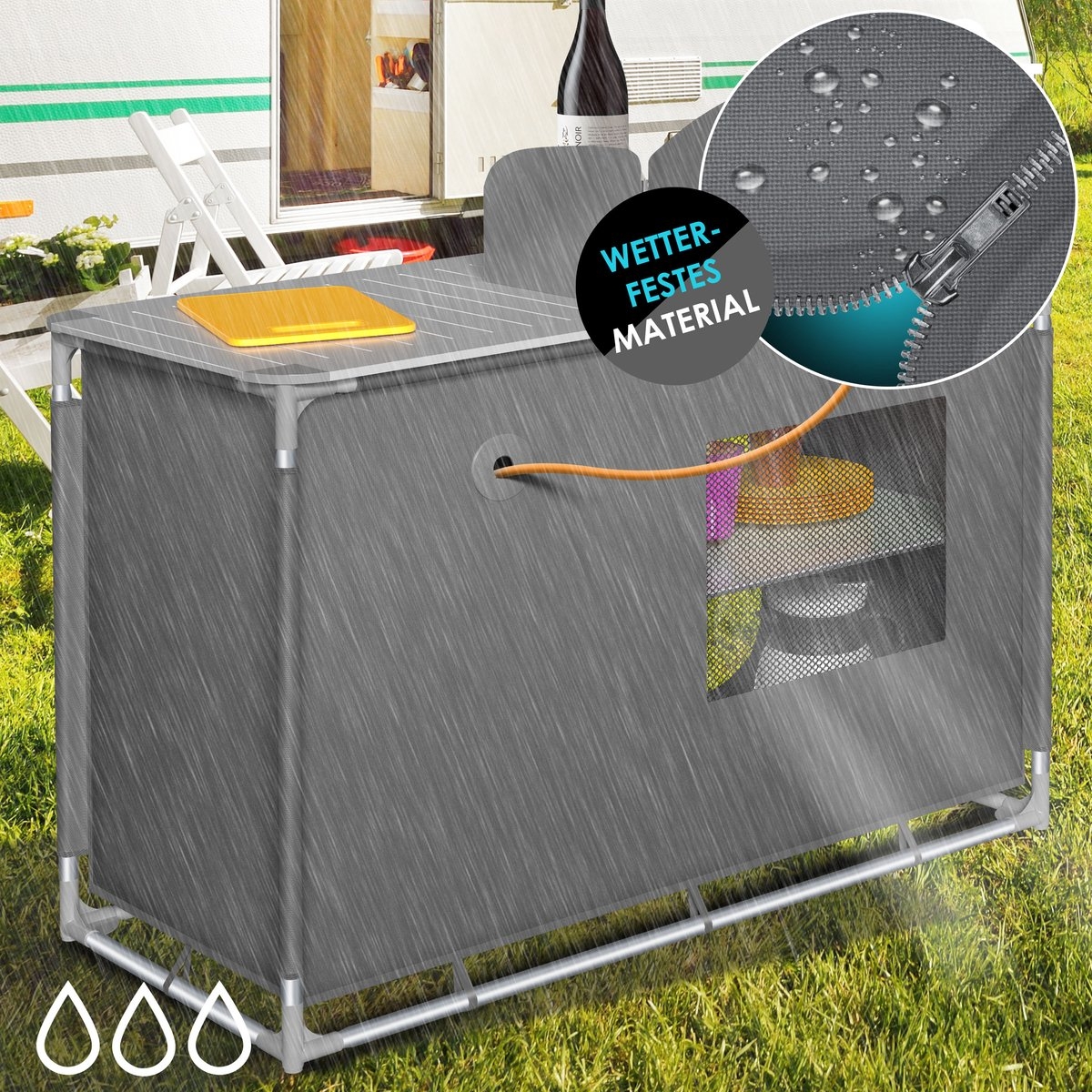 Campingkeuken opvouwbaar - campingkast inclusief opbergtas - kampeerkeuken / kampeerkast - grijs / Typ F4 - Afbeelding 10