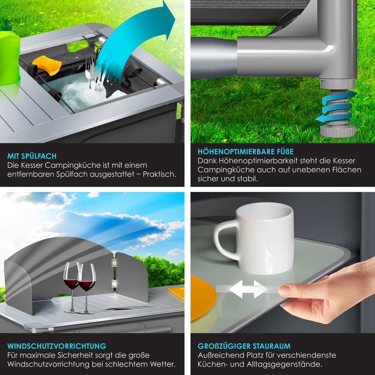 Campingkeuken opvouwbaar - campingkast inclusief opbergtas - kampeerkeuken / kampeerkast - grijs / Typ F4 - Afbeelding 11