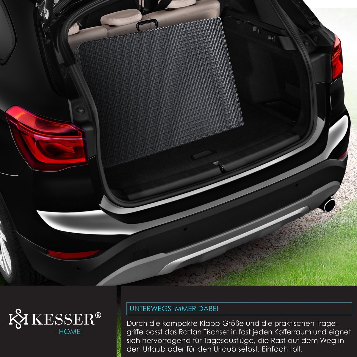 Inklapbare tafel 180x75x73cm - rattanlook kunststof - campingtafel / tuintafel - max 8 personen - antraciet - Afbeelding 3