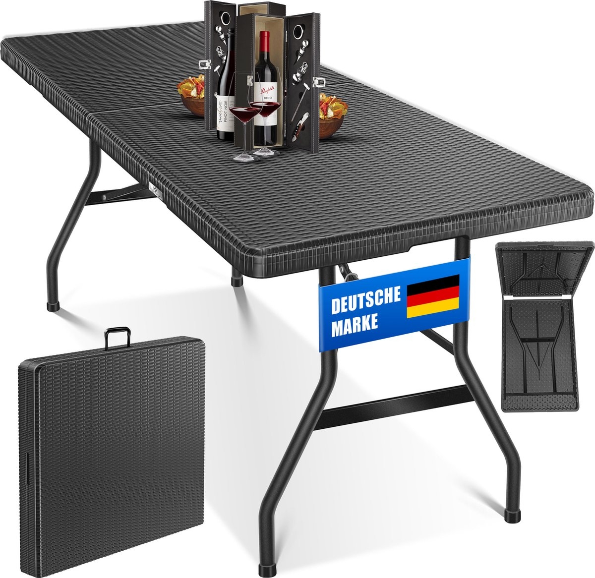 Inklapbare tafel 180x75x73cm - rattanlook kunststof - campingtafel / tuintafel - max 8 personen - antraciet - Afbeelding 11