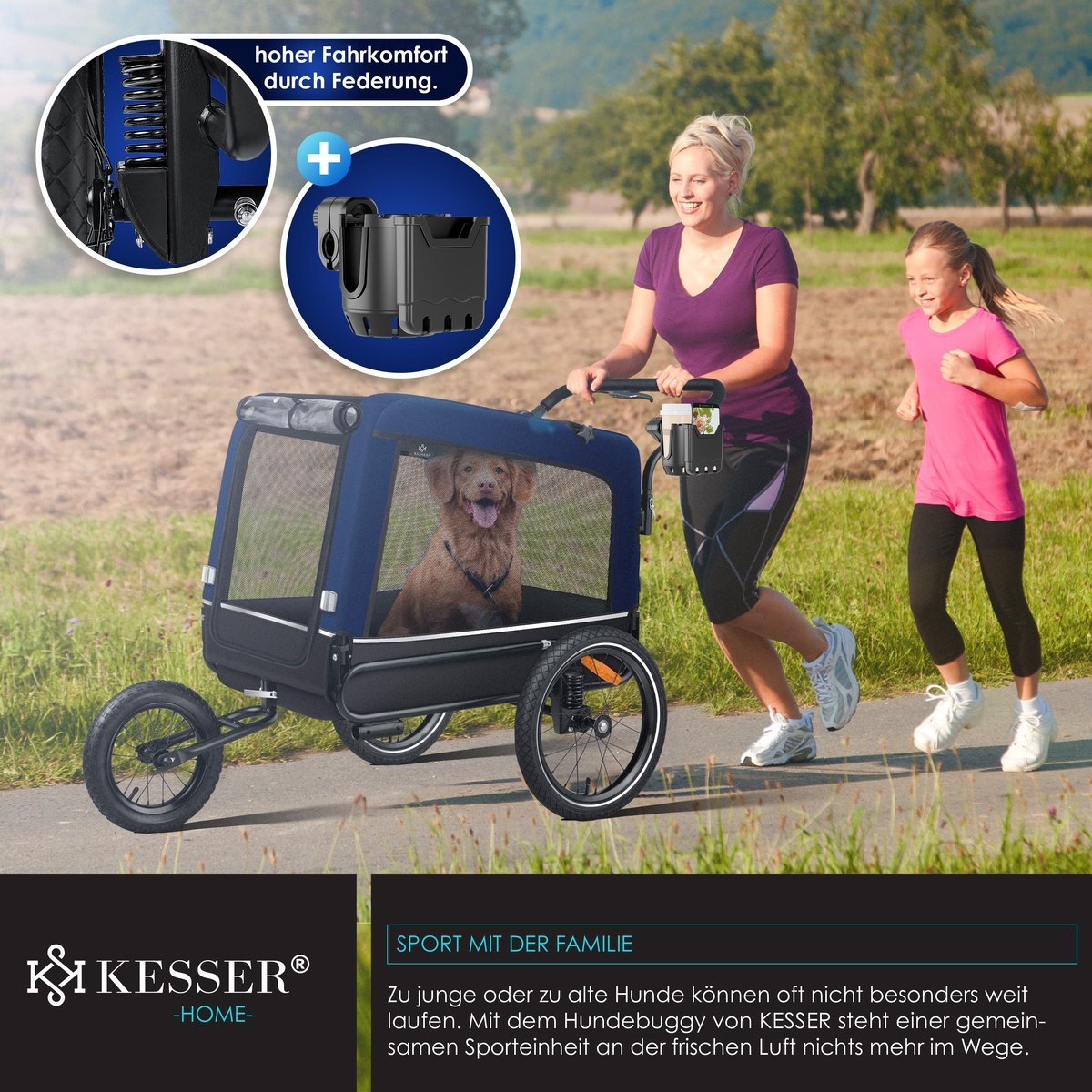 Hondenfietskar met jogger functie - hondenaanhanger - tot 40 kg - 3in1 - fietskar hond - blauw - Afbeelding 6