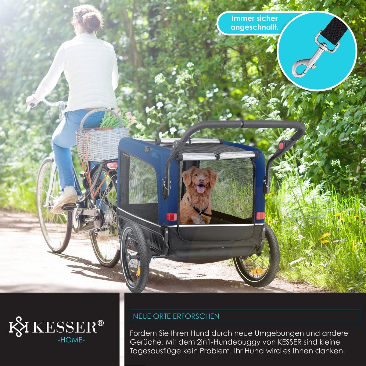 Hondenfietskar met jogger functie - hondenaanhanger - tot 40 kg - 3in1 - fietskar hond - blauw - Afbeelding 9
