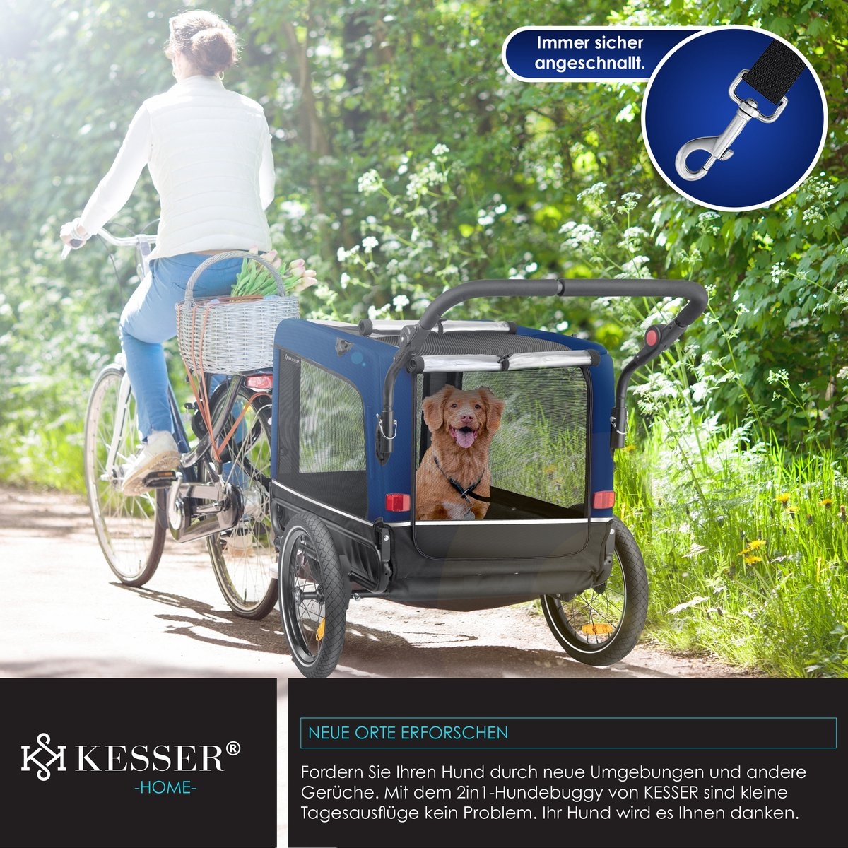 Hondenfietskar met jogger functie - hondenaanhanger - tot 40 kg - 3in1 - fietskar hond - blauw - Afbeelding 10