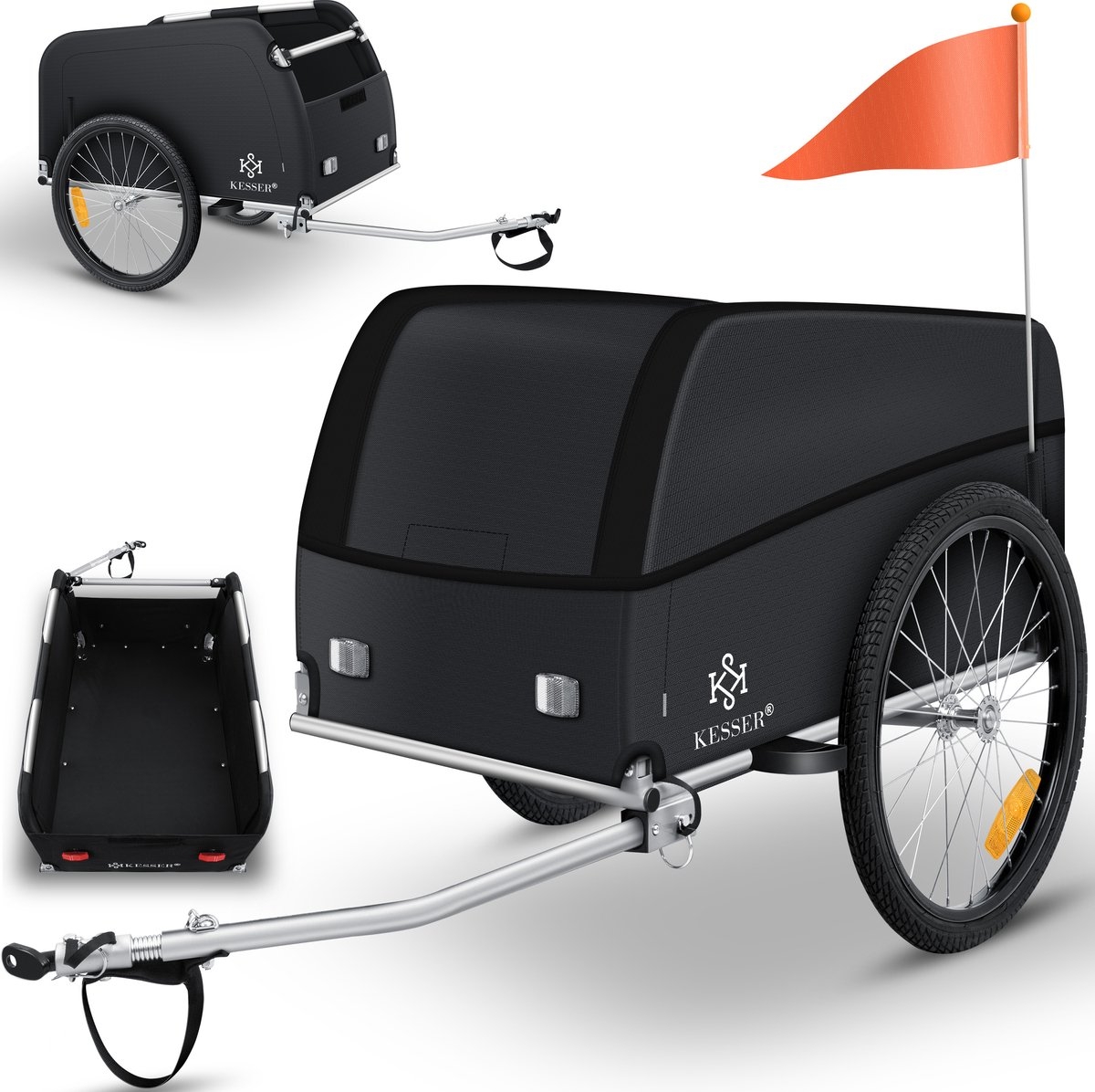 Fietskar - fietsaanhanger met koppeling - bagagefietskar - 120 Liter - Max. 40 kg - zwart / antraciet