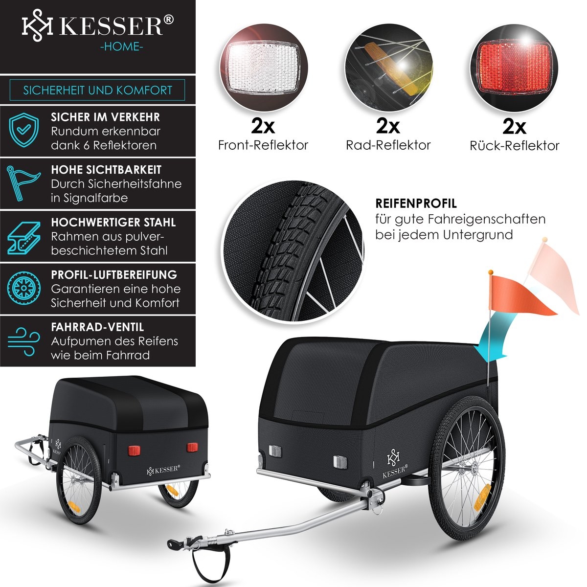 Fietskar - fietsaanhanger met koppeling - bagagefietskar - 120 Liter - Max. 40 kg - zwart / antraciet - Afbeelding 3