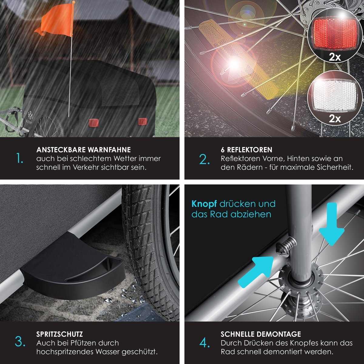 Fietskar - fietsaanhanger met koppeling - bagagefietskar - 120 Liter - Max. 40 kg - zwart / antraciet - Afbeelding 7