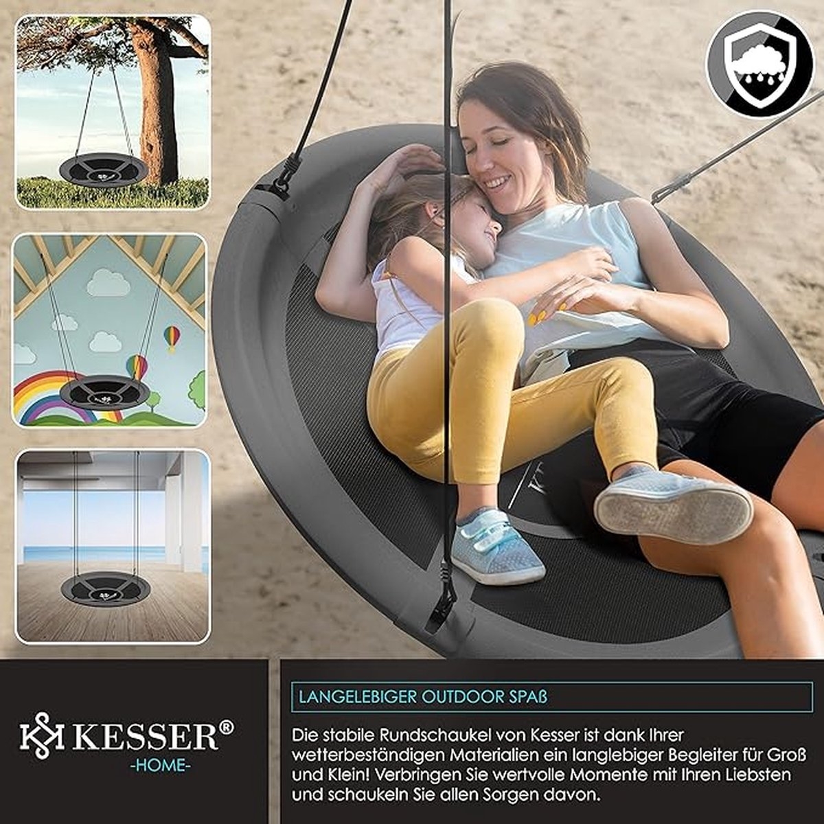 Nestschommel 120 cm - ronde schommel - max 300 kg - verstelbaar / tuinschommel / kinderschommel - Afbeelding 2