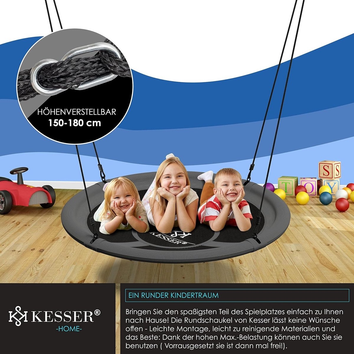 Nestschommel 120 cm - ronde schommel - max 300 kg - verstelbaar / tuinschommel / kinderschommel - Afbeelding 3