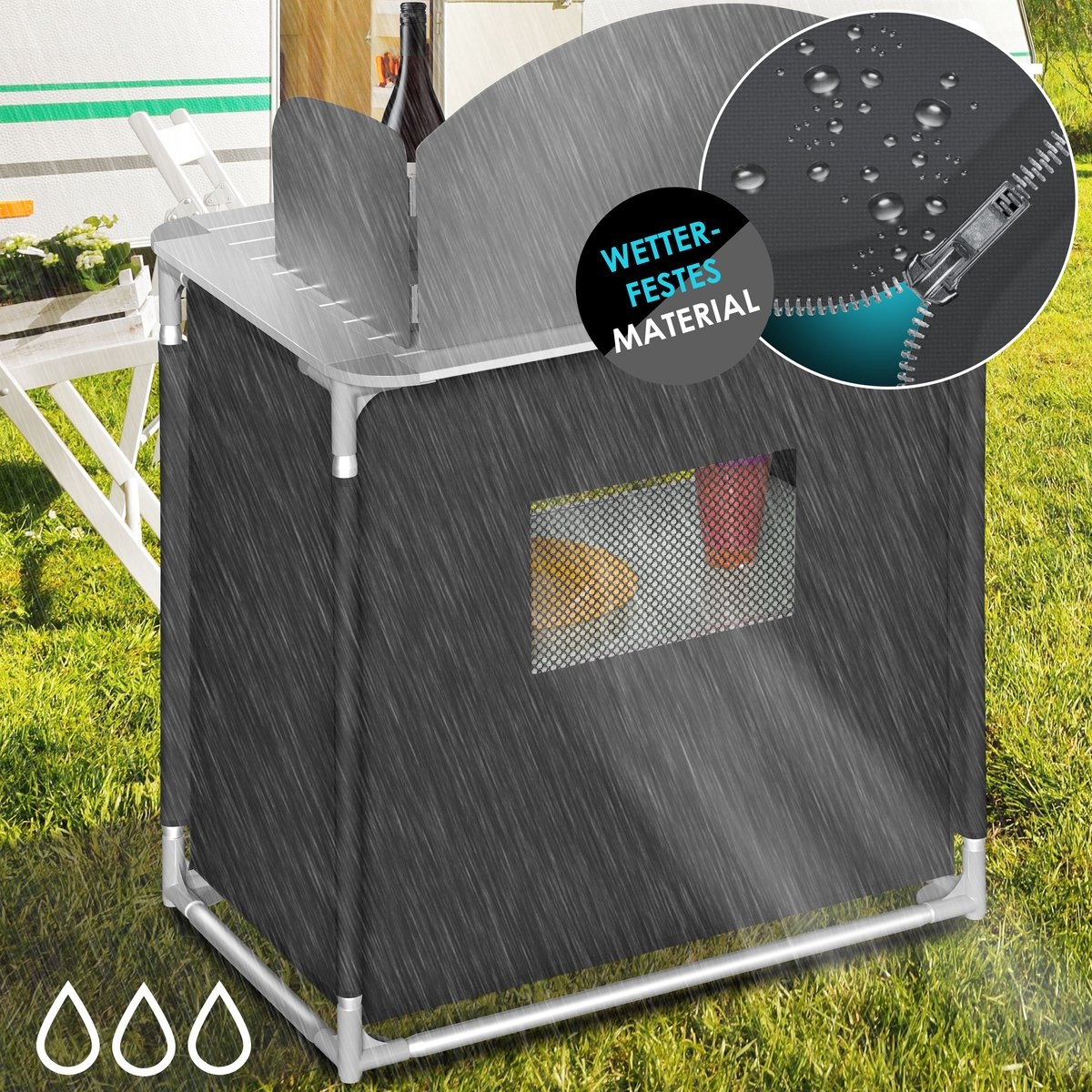 Campingkeuken Opvouwbaar - 82x62x117.5 cm - Campingkast inclusief Opbergtas - Kampeerkeuken Kampeerkast - Afbeelding 4