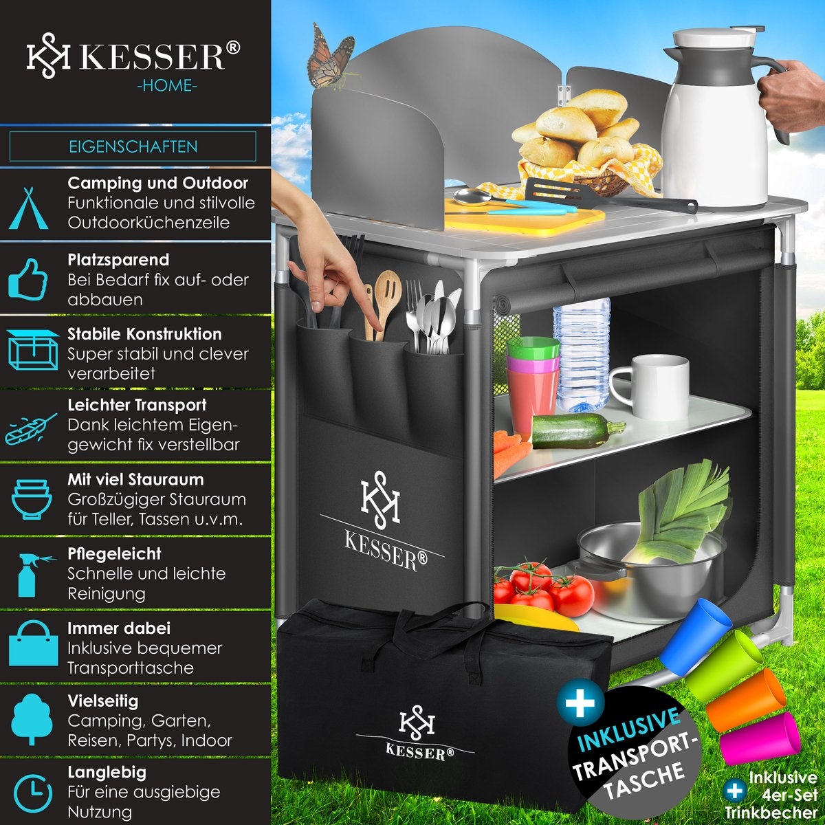 Campingkeuken Opvouwbaar - 82x62x117.5 cm - Campingkast inclusief Opbergtas - Kampeerkeuken Kampeerkast - Afbeelding 5