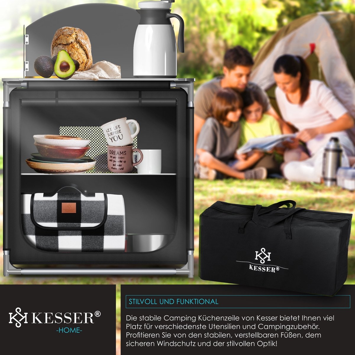 Campingkeuken Opvouwbaar - 82x62x117.5 cm - Campingkast inclusief Opbergtas - Kampeerkeuken Kampeerkast - Afbeelding 6