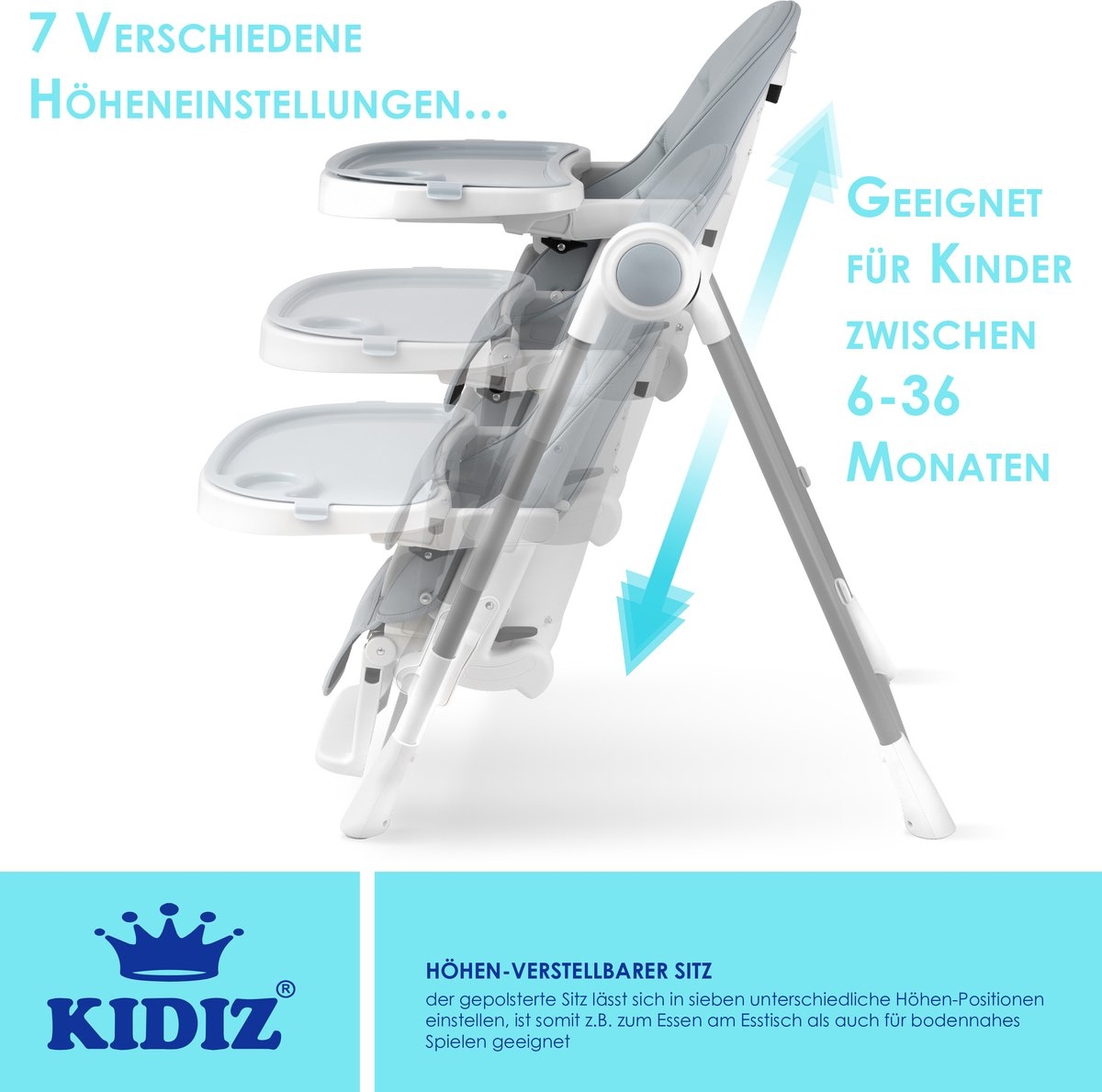 3in1 - kinderstoel incl. speelbar - Babystoel - 7x in hoogte verstelbare rugleuning - 0 maanden tot 6 jaar - Lichtgrijs - Afbeelding 2