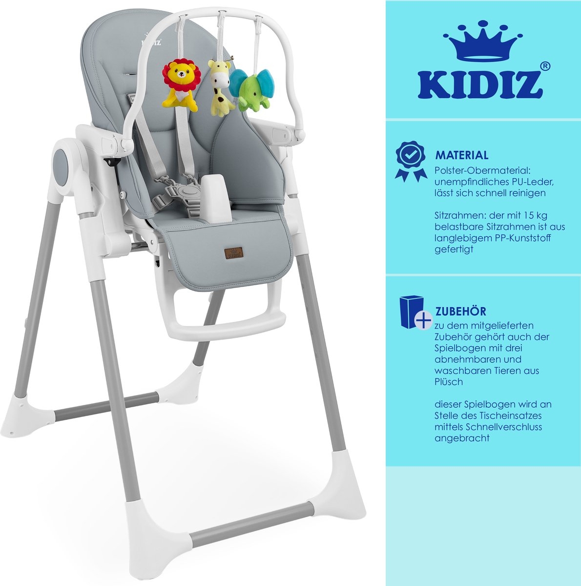 3in1 - kinderstoel incl. speelbar - Babystoel - 7x in hoogte verstelbare rugleuning - 0 maanden tot 6 jaar - Lichtgrijs - Afbeelding 4