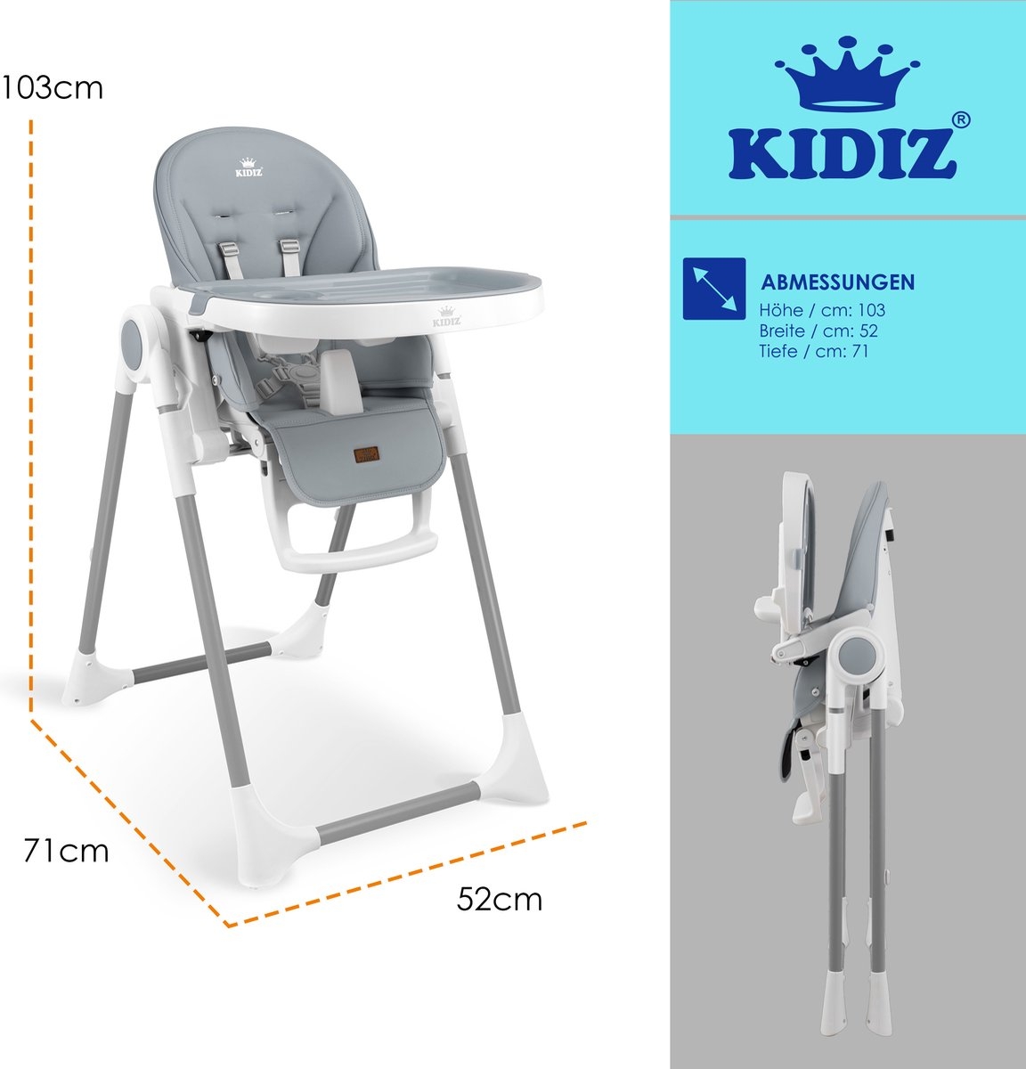 3in1 - kinderstoel incl. speelbar - Babystoel - 7x in hoogte verstelbare rugleuning - 0 maanden tot 6 jaar - Lichtgrijs - Afbeelding 6