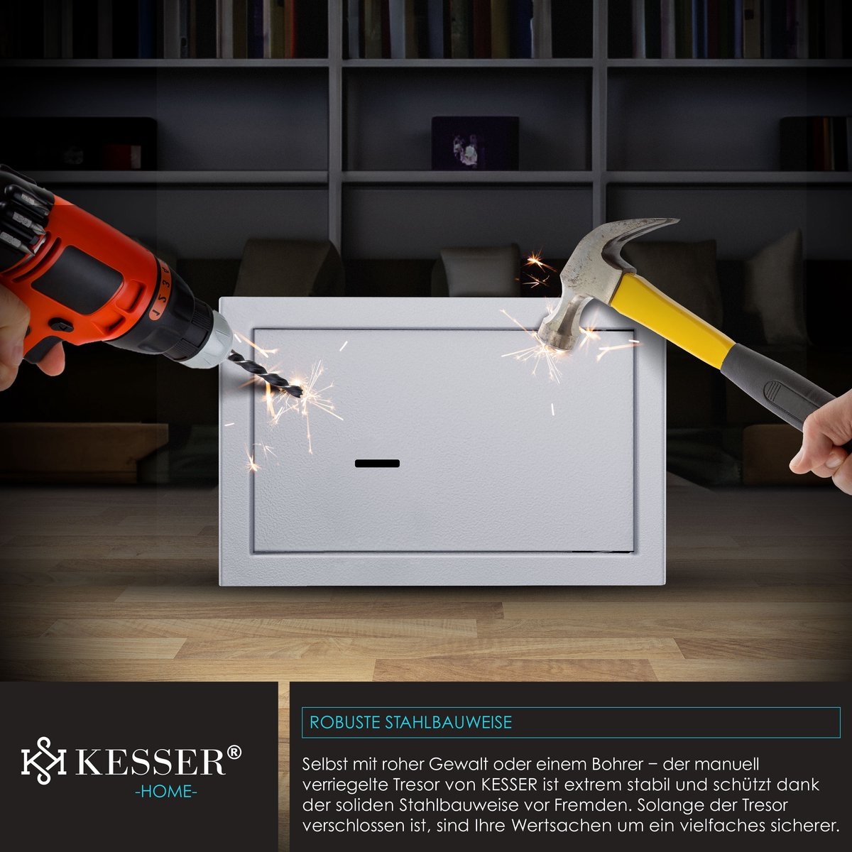 Kluis met sleutelslot - mechanische muurkluis - 30x20x20cm - 2 sleutels en bevestigingsschroeven - grijs - Afbeelding 7