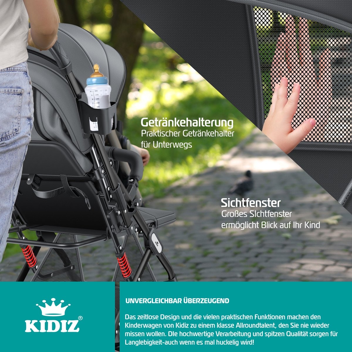 Buggy / kinderwagen - 3 in 1 - inklapbare wandelwagen - met regenhoes en klamboe - zwart - Afbeelding 9