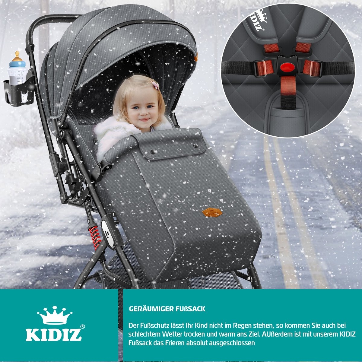 Buggy / kinderwagen - 3 in 1 - inklapbare wandelwagen - met regenhoes en klamboe - zwart - Afbeelding 7